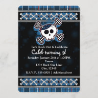Boys Blue Kariert Skull Crossbones Party Einladung