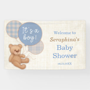 Boys Blue Kariert Teddy Bear Baby Dusche Banner
