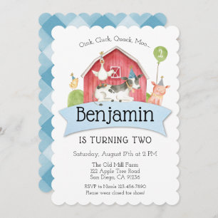 Boys Blue Karo Farm Geburtstagsparty Einladung