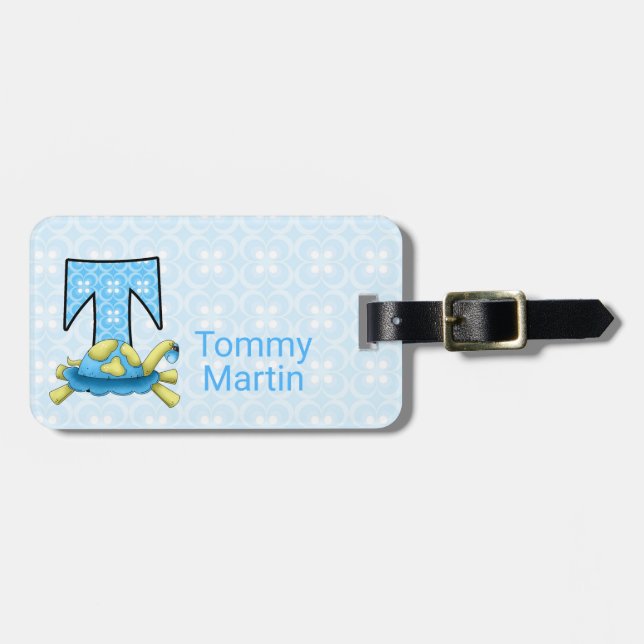 Boys Blue Letter T für Mit Monogramm Reisen mit Sc Gepäckanhänger (Vorderseite horizontal)