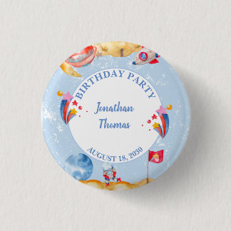 Boys Blue Outerspace Astronaut Geburtstagsparty Button