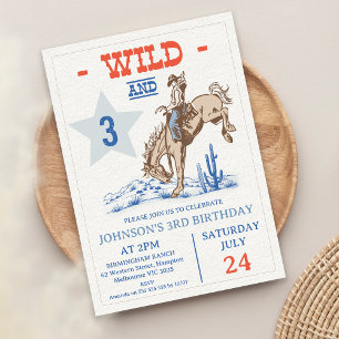Boys Blue Red Wild und Three Rodeo 3. Geburtstag Einladung