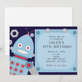 Boys Blue Robot Custom Geburtstagsparty Einladunge Einladung