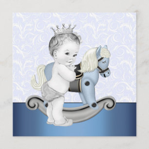Boys Blue Rocking Horse Babydusche Einladung