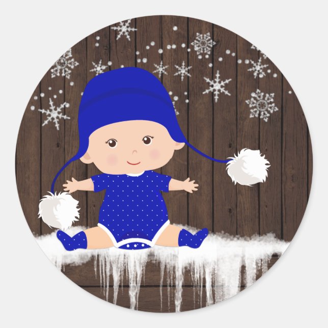 Boys Blue Snowflake Baby Shower Stickers (Vorderseite)