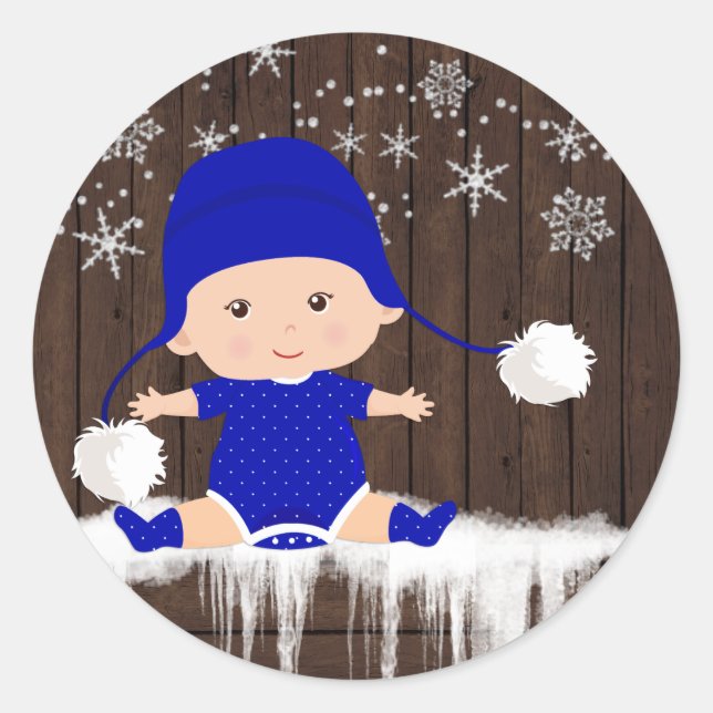 Boys Blue Snowflake Baby Shower Stickers (Vorderseite)