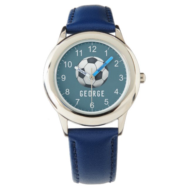 Boys Blue Sports Fußball Kinder Armbanduhr (Vorderseite)