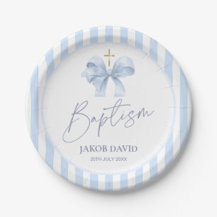 Boys Blue Stripe und Bow Taufe Papierplatte Pappteller