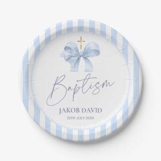 Boys Blue Stripe und Bow Taufe Papierplatte Pappteller