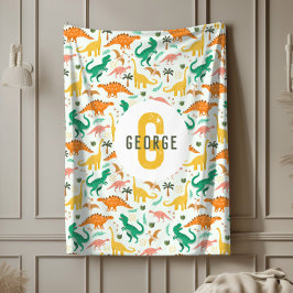 Boys Blue T-Rex Jungle Dinosaur Monogrammed Fleecedecke