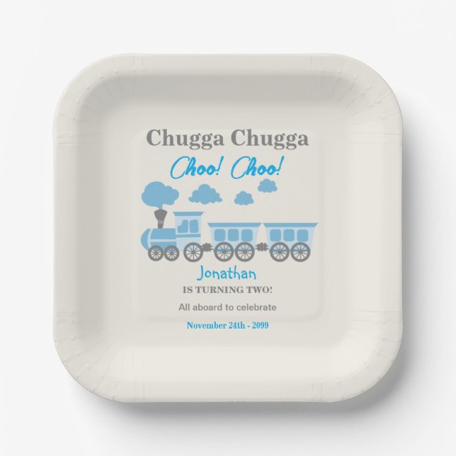 Boys Blue Train 2. Geburtstag Party Pappteller (Vorderseite)