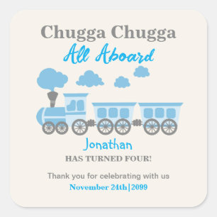 Boys Blue Train jedes Alter Geburtstagsparty Quadratischer Aufkleber