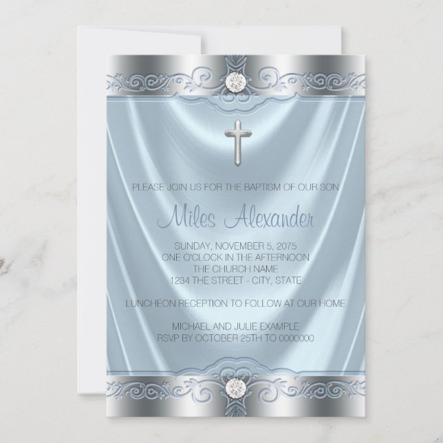 Boys Blue und Silver Baptisse Einladung (Vorderseite)