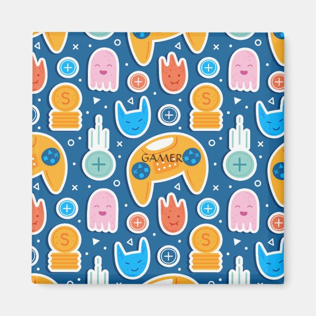 Boys Blue Video Game Controller Muster Magnet (Vorne)