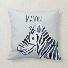Boy's Blue Watercolor Zebra Safari Baby Kinderzimm Kissen