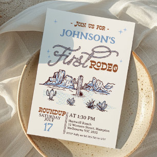 Boys Blue Western Desert First Rodeo 1. Geburtstag Einladung