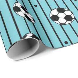 Boys Blue White Stripes Football Fußballfan Geschenkpapier