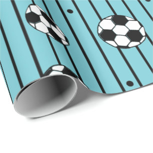 Boys Blue White Stripes Football Fußballfan Geschenkpapier