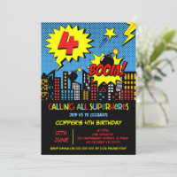 Boys Boom Comic Superhero 4. Geburtstag