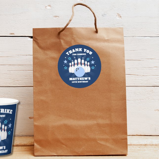 Boys Bowling Birthday Party Danke Runder Aufkleber (Von Creator hochgeladen)