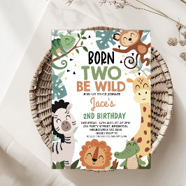 Boys Brown Green Geboren Two Be Wild 2. Geburtstag Einladung
