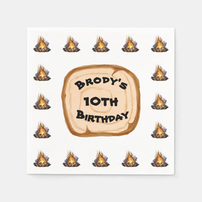 Boys Camping Adventure Birthday Bonfire Serviette (Vorderseite)