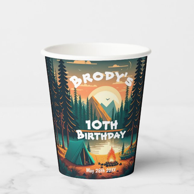 Boys Camping Adventure Birthday Party Paper Cup Pappbecher (Vorderseite)