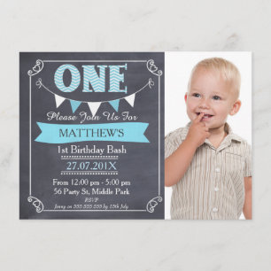 Boys Chalkboard Bunting 1. Geburtstag Einladung