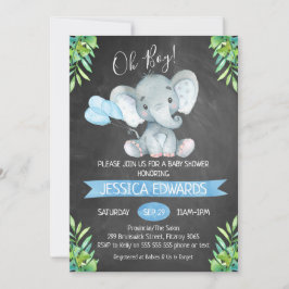 Boys Chalkboard Elephant Baby Shower Einladung