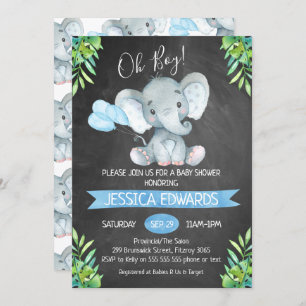 Boys Chalkboard Elephant Baby Shower Einladung