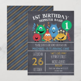 Boys Chalkboard Monster 1. Geburtstag Einladung
