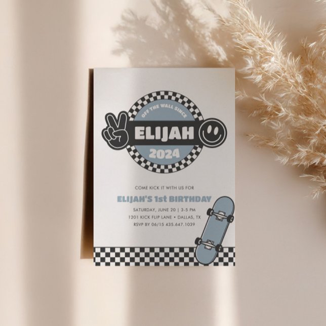 Boys' Checkered Skateboard Groovy Hippie Geburtsta Einladung (Von Creator hochgeladen)