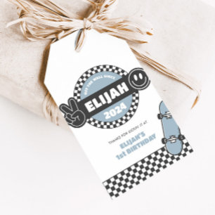 Boys' Checkered Skateboard Groovy Krass Geburtstag Geschenkanhänger