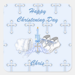 Boys Christening Wish Quadratischer Aufkleber