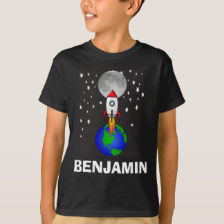 Boys Colorful Rocket Ship Space Galaxy und Name T- T-Shirt