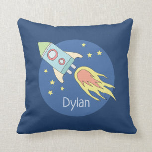 Boys Colorful Rocket Ship Space und Name Kids Kissen