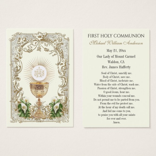 Boy's Communion Catholic Remembrance Holy Card (Vorne & Hinten)