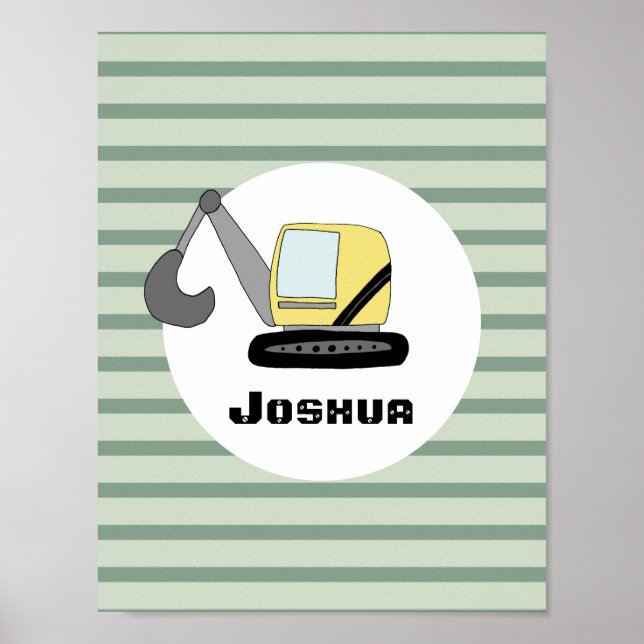 Boys Construction Bagger Bagger und Name Kinder Poster (Vorne)
