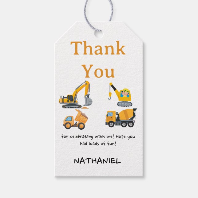 Boys Construction Birthday Party Theme Geschenkanhänger (Vorderseite)