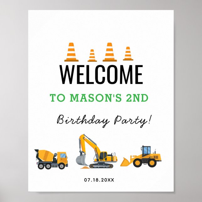 Boys Construction Birthday Party Theme Poster (Vorne)