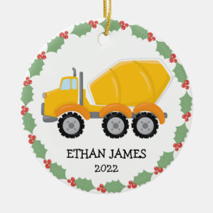 Boys Construction Cement Mixer Truck Weihnachten Keramik Ornament