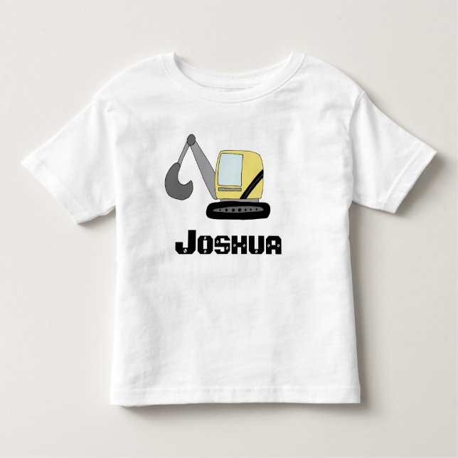 Boys Construction Digger Bagger Doodle und Name Kleinkind T-shirt (Vorderseite)