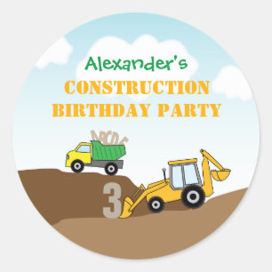 Boy's Construction Digger Dump TruckBirthday Party Runder Aufkleber
