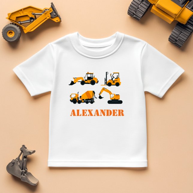 Boys Construction Vehicles Personalisierter T - Sh T-Shirt (Von Creator hochgeladen)