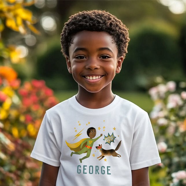 Boys Cool Action Superhero und Hunde Kinder T-Shirt (Von Creator hochgeladen)