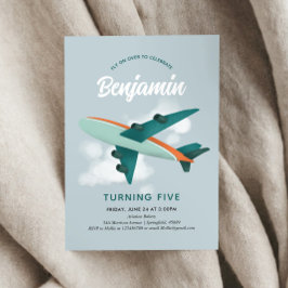 Boys Cool Blue Airplane Reise 5. Geburtstag Einladung
