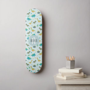 Boys Cool Blue Dinosaur Pattern Kids Skateboard