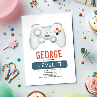 Boys Cool Blue Gaming Kindergeburtstag Einladung