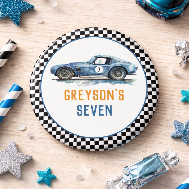 Boys Cool Blue Racing Car Kindergeburtstag Button (Boys Cool Blue Racing Car Kids Birthday Button)