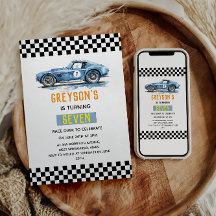 Boys Cool Blue Racing Car Kindergeburtstag